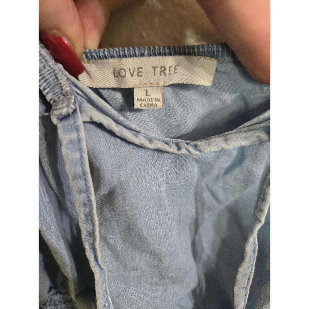 Love Tree Blue Ruched Crop Top, Size Large - Picture 2 of 4
